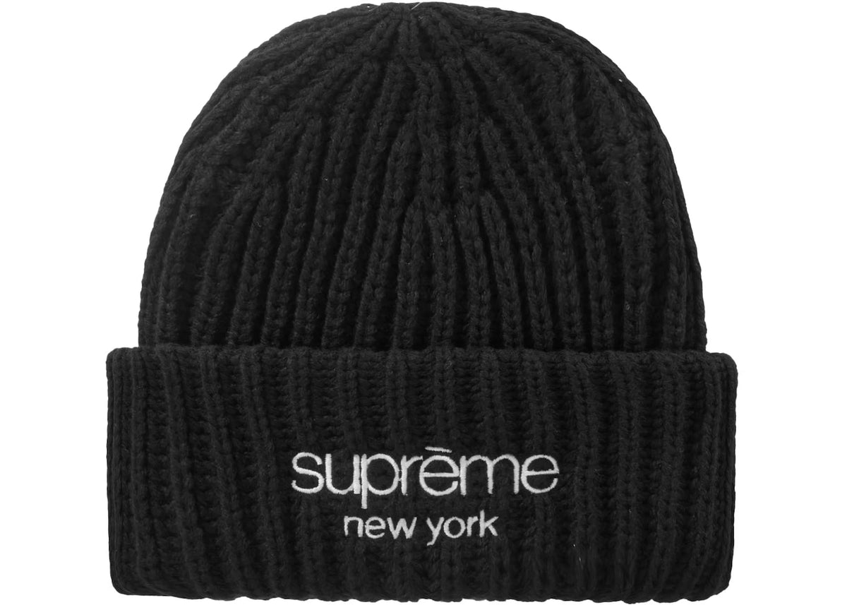 Supreme Classic Logo Chunky Ribbed Beanie Black