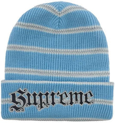 Supreme Metallic Stripe Beanie Light Blue