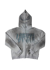 LAVERTA White Rhinestones Full Zip Hoodie - White / Blue