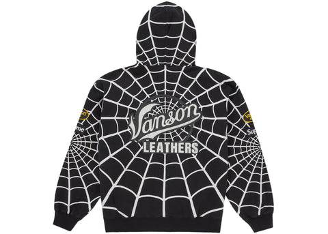 Supreme Vanson Leathers Spider-Man Zip Up Hooded Sweatshirt Black