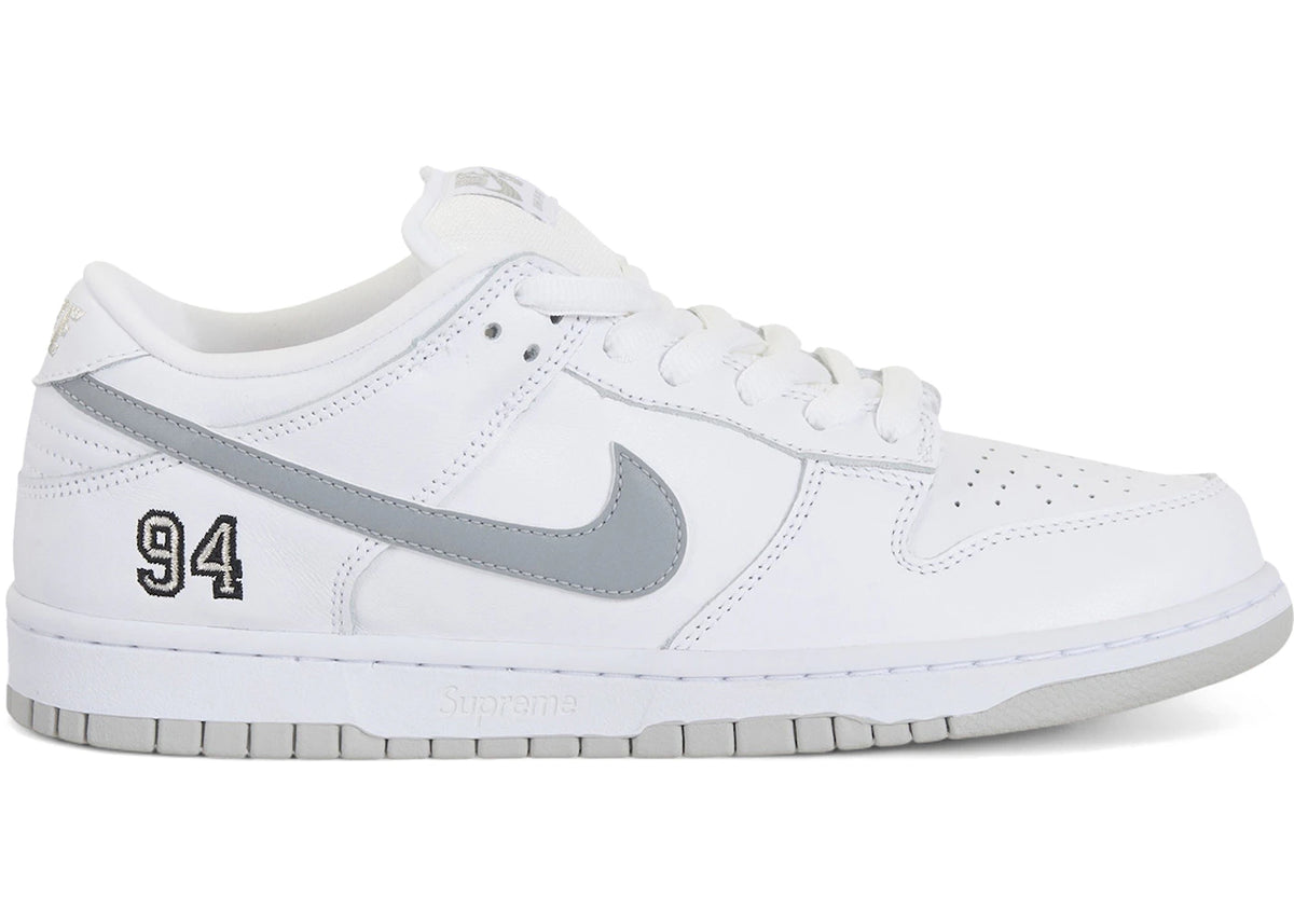 Nike SB Dunk Low Supreme 94 White Metallic Silver