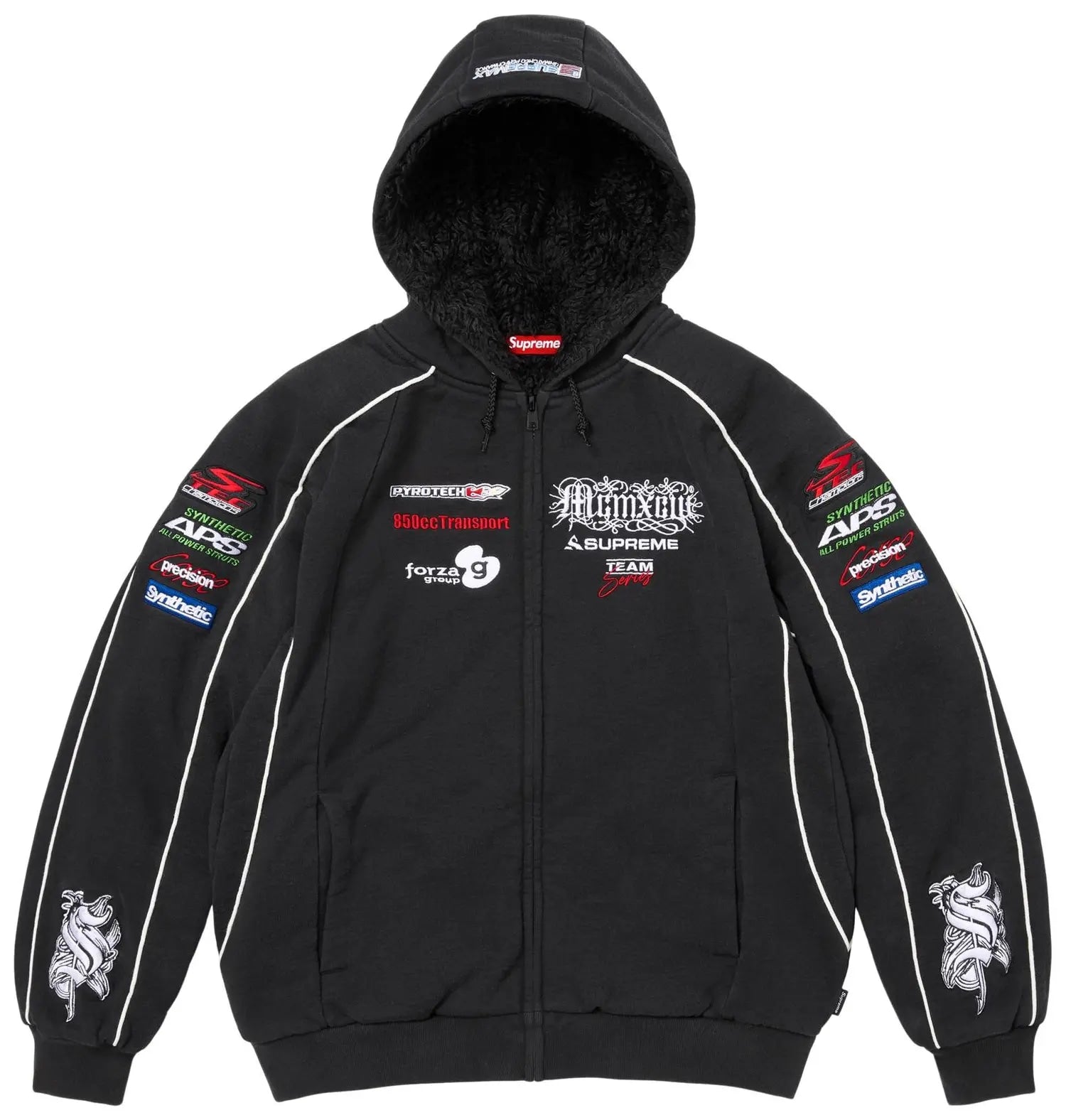 Supreme Racing Lined Zip Up Hooded Sweatshirt Black