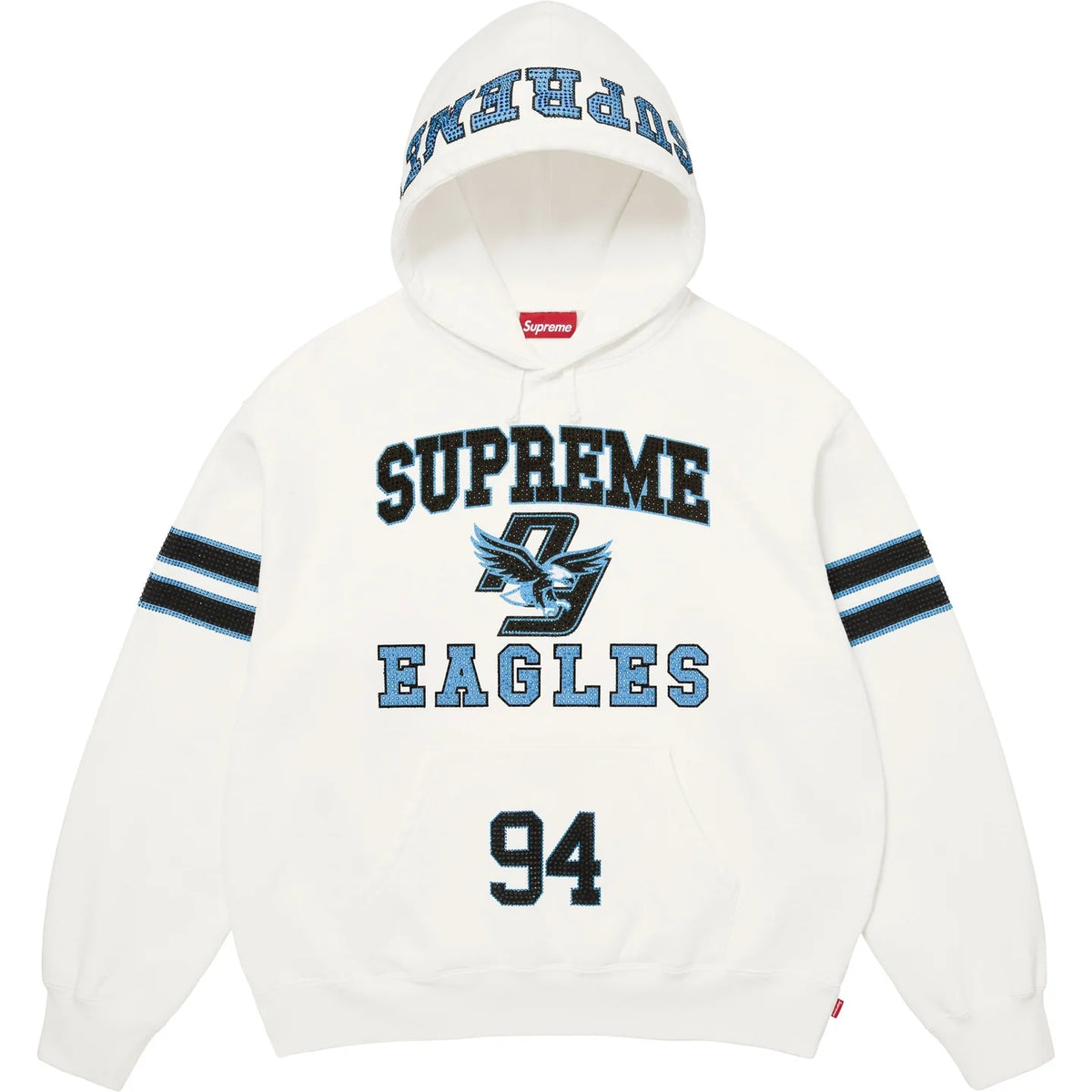 Supreme Rhinestone Eagle Hooded Sweatshirt White