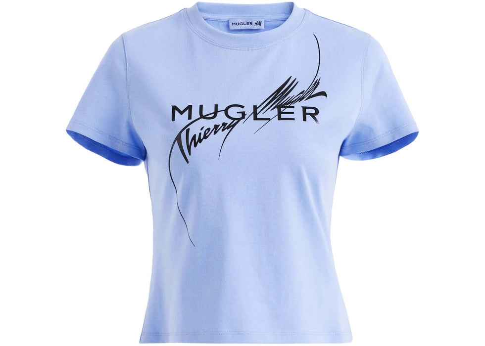 Mugler H&M Printed Fitted T-shirt Blue