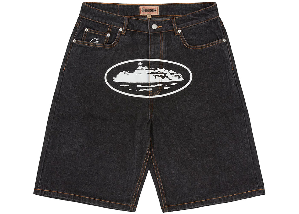 Corteiz Alcatraz Denim Shorts Washed Black