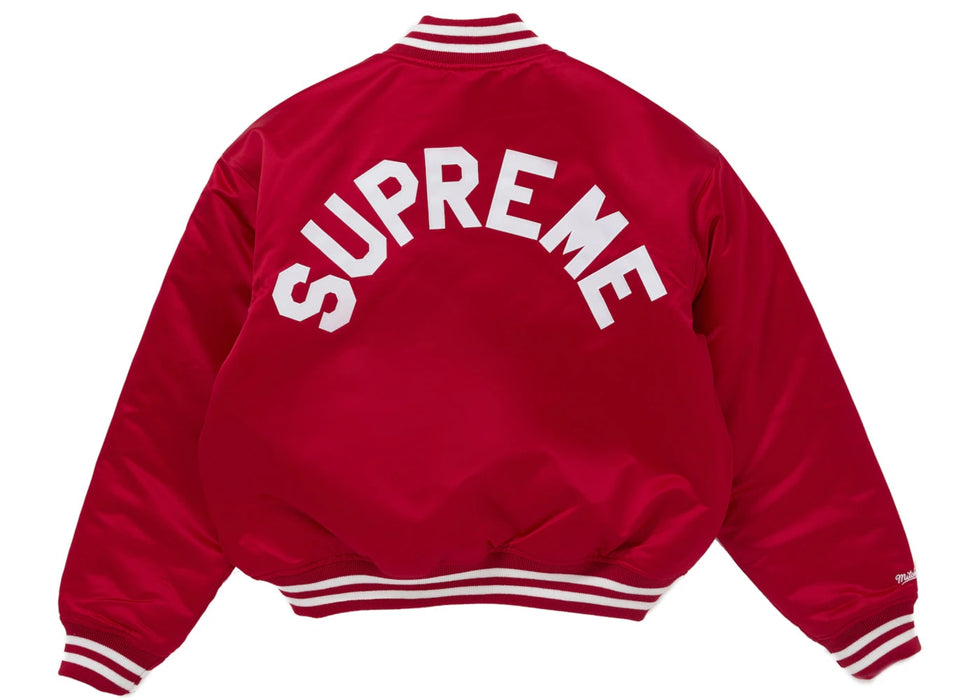 Supreme Mitchell Ness Satin Varsity Jacket FW24 Red SPIKE