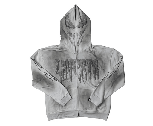 LAVERTA White Rhinestones Full Zip Hoodie - White / Black