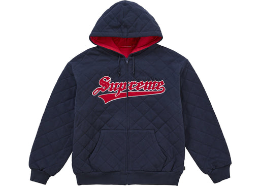 Supreme Quilted Zip Up Hooded Sweatshirt Navy