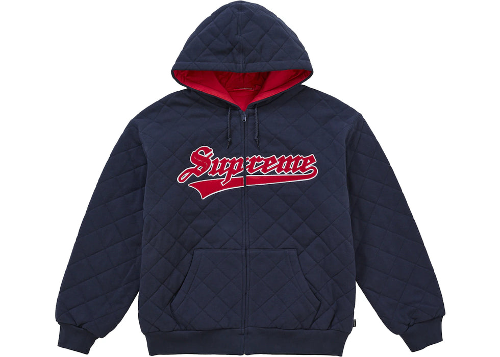 Supreme Quilted Zip Up Hooded Sweatshirt Navy