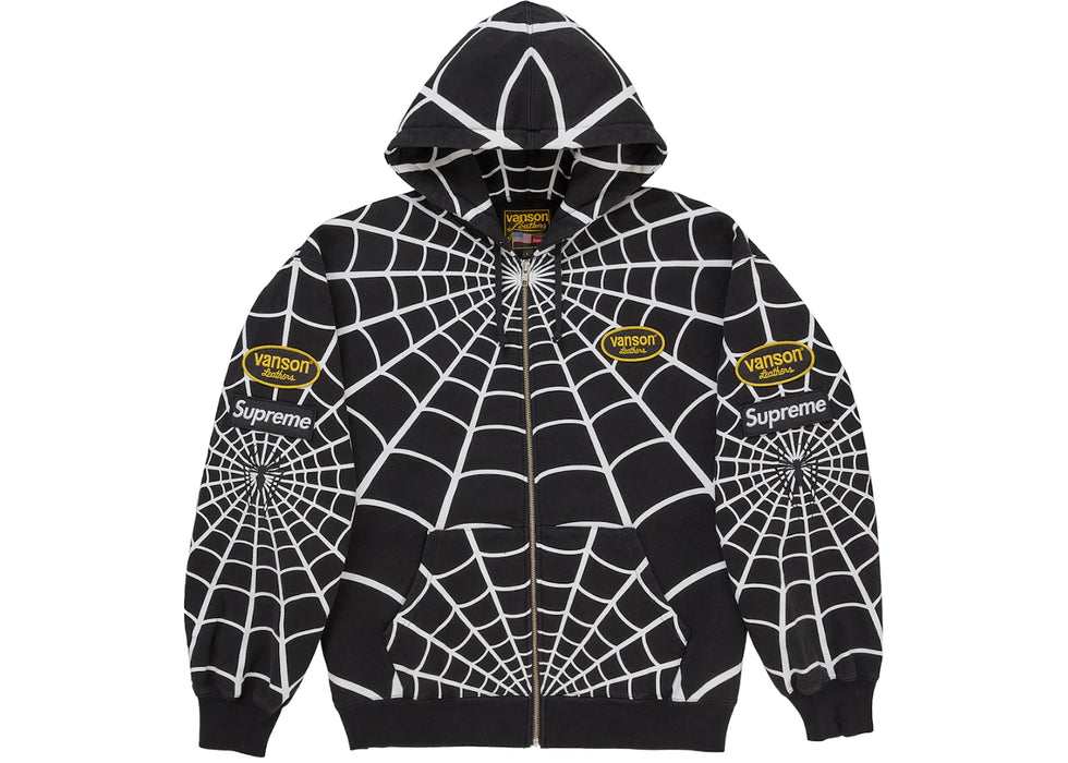 Supreme Vanson Leathers Spider-Man Zip Up Hooded Sweatshirt Black