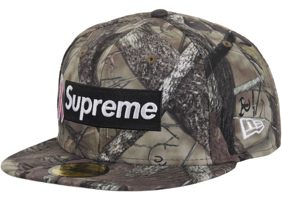 Supreme x New Era Breast Cancer Awareness Box Logo Fitted Hat Woodland Camo