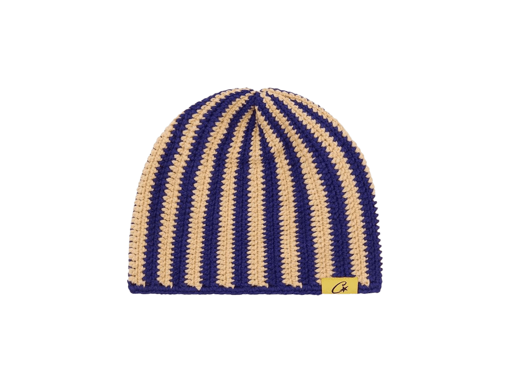 Corteiz Big Crochet Beanie Blue & Cream