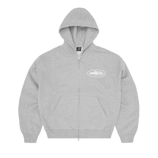 Corteiz Island Puff Print Zip Hoodie Heather Grey