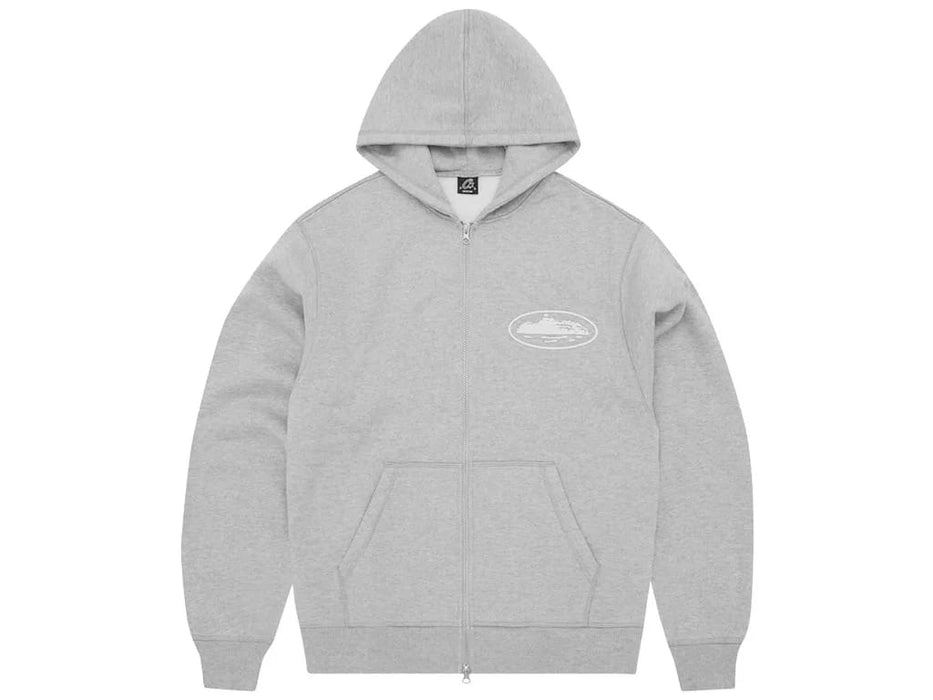 Corteiz Island Puff Print Zip Hoodie Heather Grey