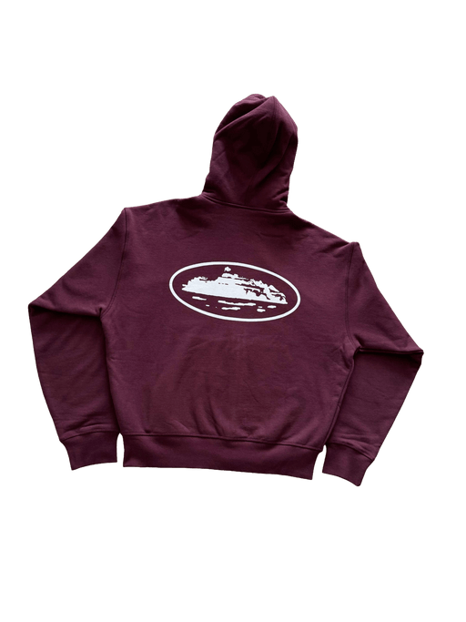 Corteiz Island Puff Print Zip Hoodie Burgundy