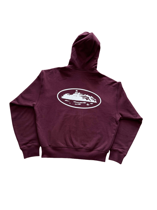 Corteiz Island Puff Print Zip Hoodie Burgundy