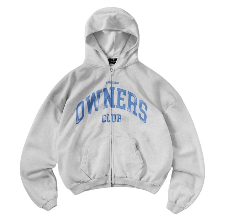 Represent Owners Club Zip Through Hoodie Sprayed Ice Grey Marl