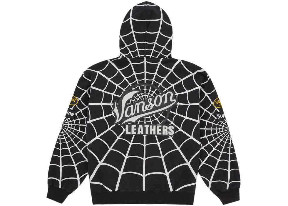 Supreme Vanson Leathers Spider-Man Zip Up Hooded Sweatshirt Black