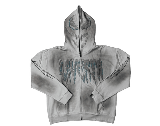 LAVERTA White Rhinestones Full Zip Hoodie - White / Blue
