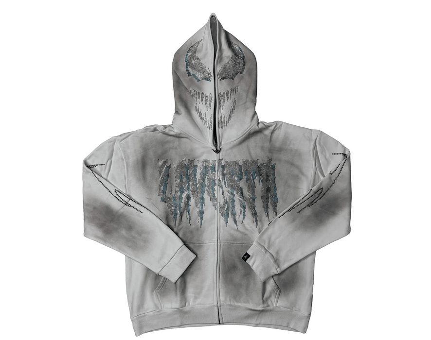 LAVERTA White Rhinestones Full Zip Hoodie - White / Blue