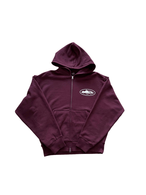 Corteiz Island Puff Print Zip Hoodie Burgundy