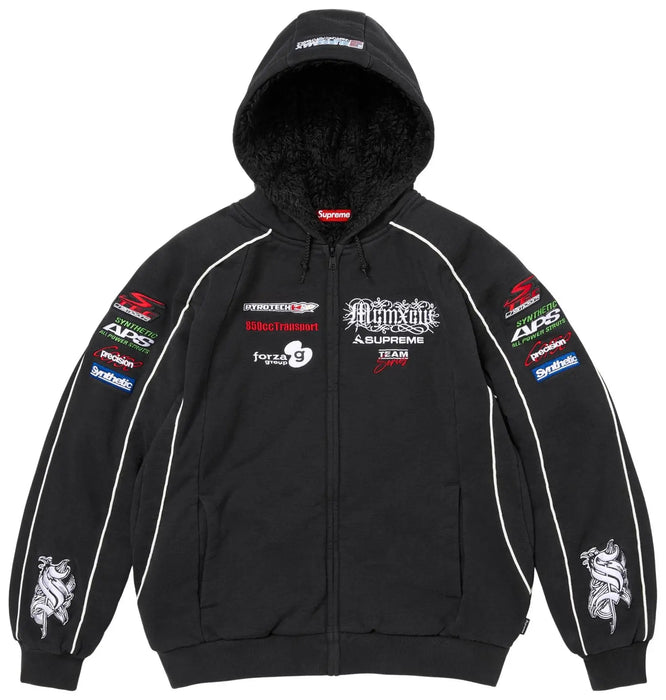 Supreme Racing Lined Zip Up Hooded Sweatshirt Black