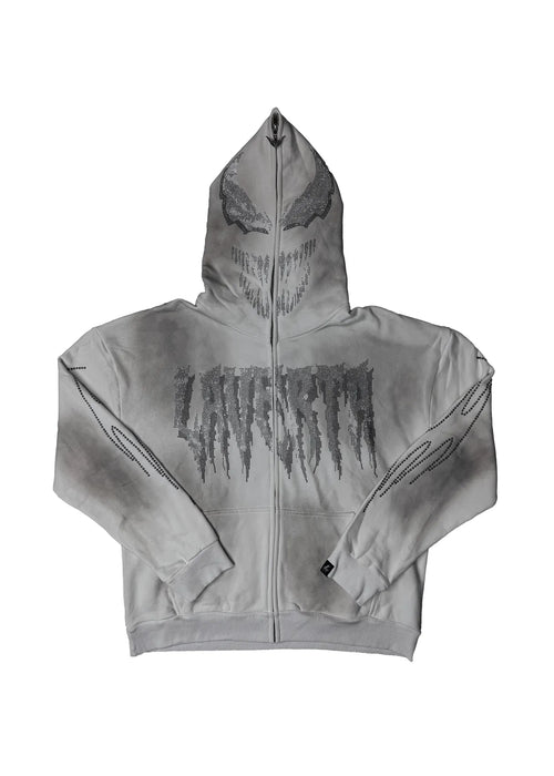 LAVERTA White Rhinestones Full Zip Hoodie - White / Black