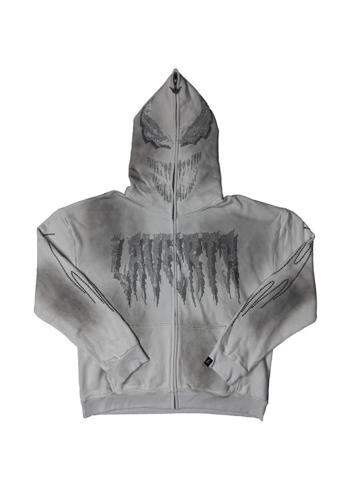 LAVERTA White Rhinestones Full Zip Hoodie - White / Black